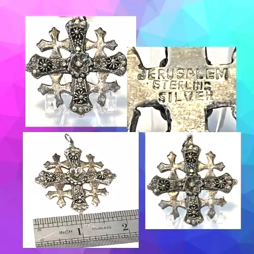 Antique Old Jerusalem Sterling Silver Maltese Cross Pendant