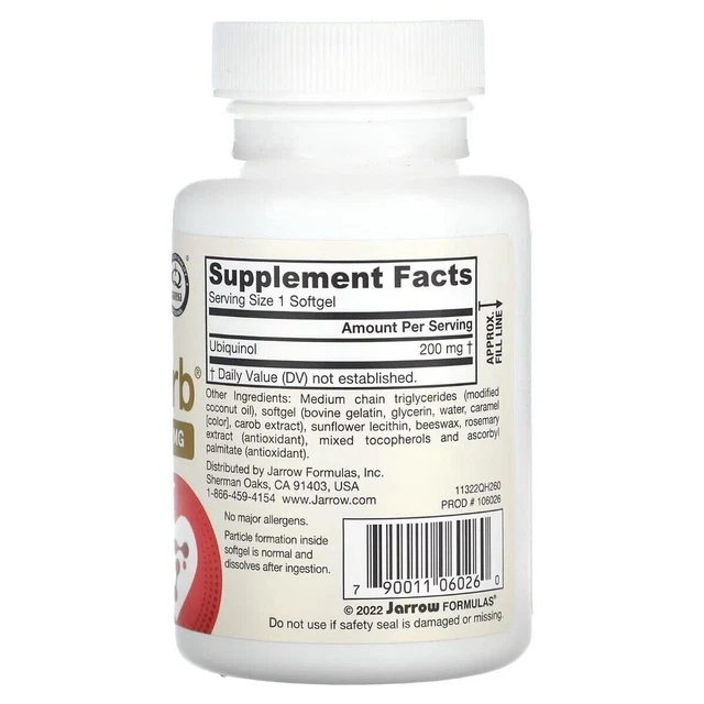 JARROW FORMULAS, UBIQUINOL QHAbsorb, 200 mg, 60 softgel capsules £62.