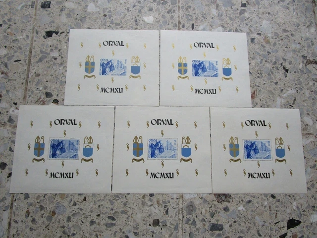5 Stück Blockausgaben Belgien 1941 "Abtei Orval" Michel-Nr. Bl.12 postfrisch**