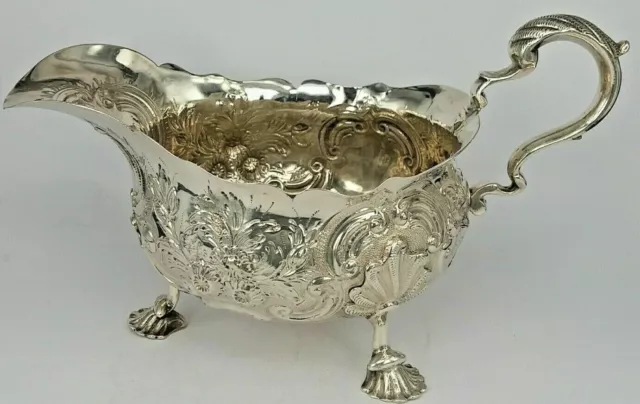 Magnificent George II solid silver sauce boat very large body 263 gms circa 1743