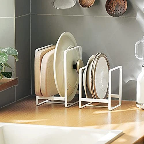 2PCS Plate Holders Organizer - Metal Dish Storage Rack for Cabinet (White)