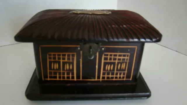 Oriental Hand Carved Wood House Money Box