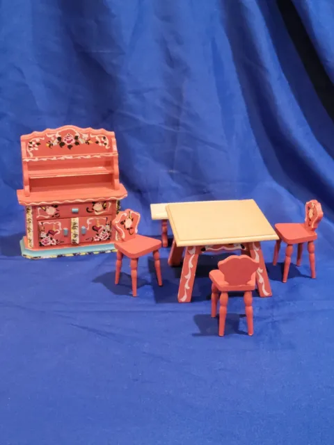 DORA KUHN Lot 6 Red / Orange Wood Doll House Furniture West Germany Dining Set