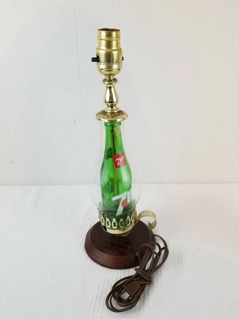 Vintage 7 UP Bottle Table Parlor Lamp Lantern Novelty Green 16" Tall - No shade.