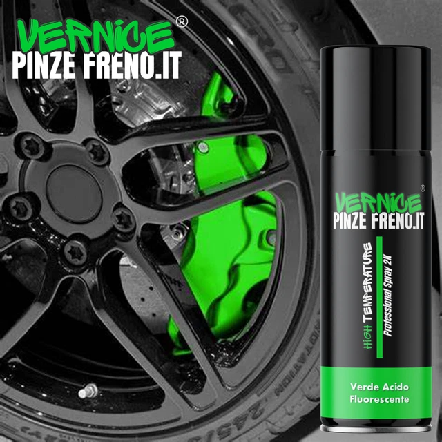 Vernice Spray 2K Alta Temperatura Per Pinze Freni - Giallo Fluorescente, Prodotta In Italia