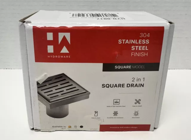 NEW Hydroware 4 in X 4 in Square Drain Grate New In Box HUD-0017 CO6 Matte Black