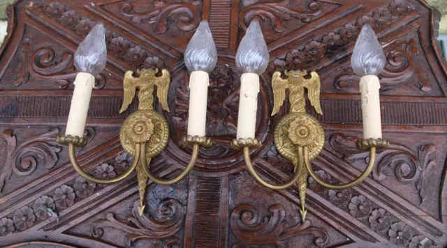 PAIR french brass 1960 EAgle wing arrow wall lights sconces
