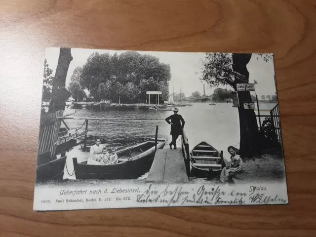 PK Überfahrt nach d. Liebesinsel Stralau, gelaufen 1909, PK hat 3 Poststempel