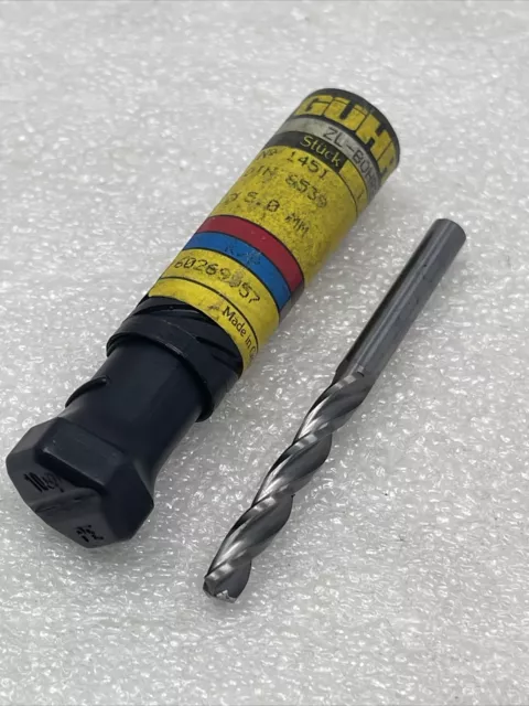 5mm (.1968”) Guhring Solid Carbide 3 Flute Jobber Drill Bit, 1451 Series
