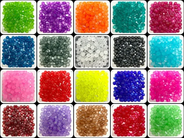 Frosted Round Glass Beads - choice of colours, sizes 4mm 6mm 8mm 10mm