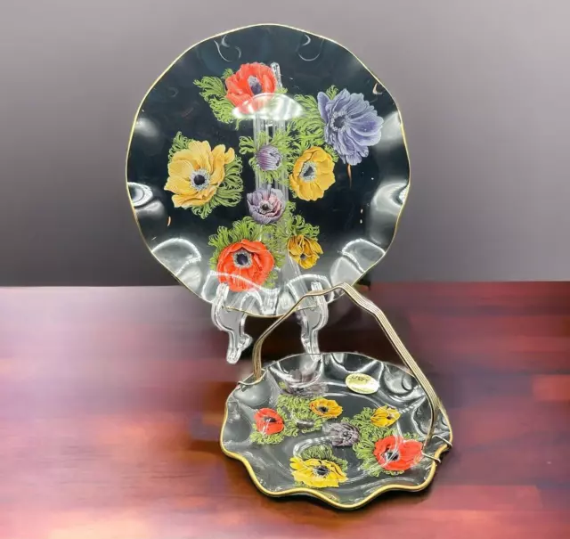 Pilkington-Chance Anemone Glass Poppy Flower Serving Dish Set 1965 Vintage