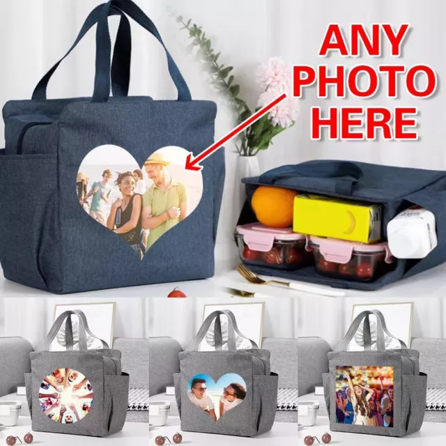 Personalised Custom Photo Lunch Bag Zipper Thermal HandBag Food Box Storage UK