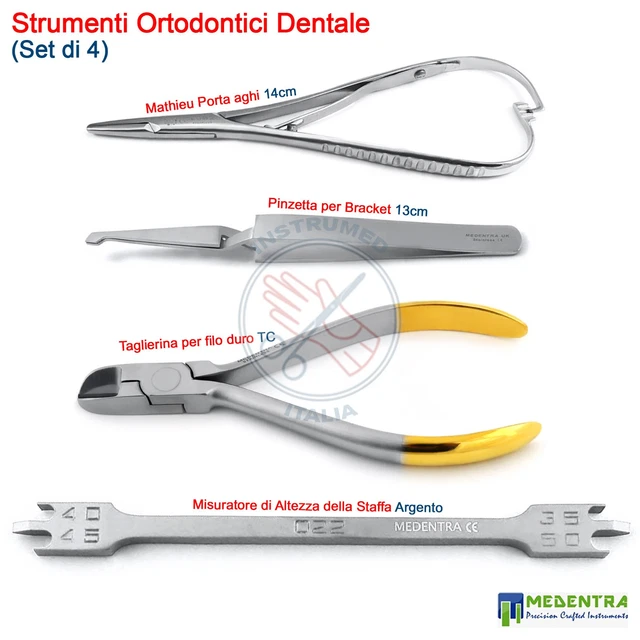 Kit Strumenti Ortodonzia Dentali - Pinza Piegafili, Togli Bande, Tronchesino Filo Duro - Medspo