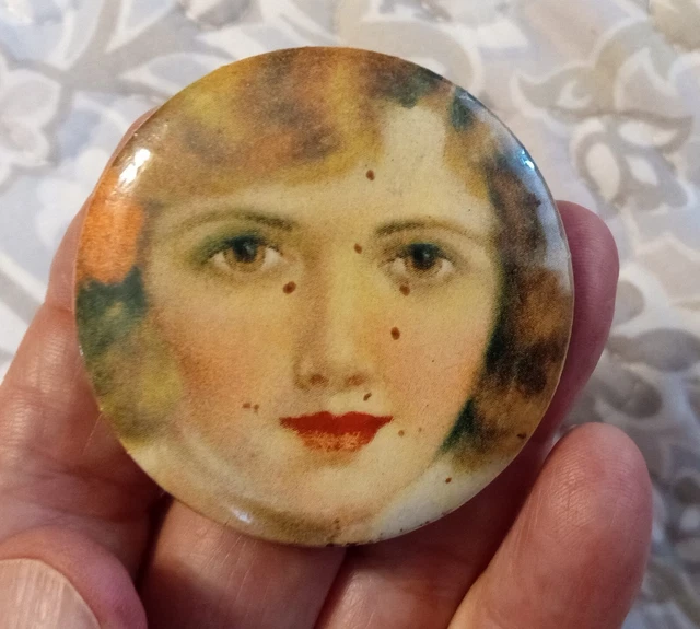 Early 1900s "PRETTY LADY" Round CELLULOID POCKET MIRROR