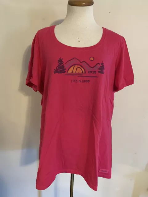 Life is Good Crusher Tee Classic fit XL Pink Camping Tent Woods Outdoors