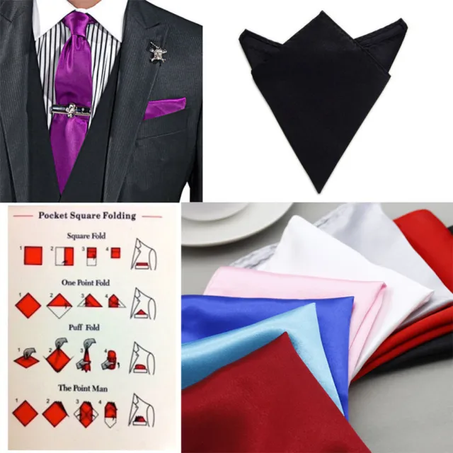 AUS LOCATION  Men's Formal Solid Silk Handkerchief Suit Pocket Square Hanky
