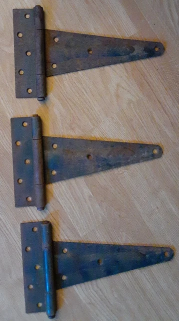 Set of 3  Large Vintage Rustic Barn Door Gate Hinges Straps 12" X 7"