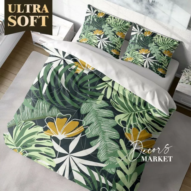 Tropical Flower Leaf Floral Patterns Quilt Cover Doona Duvet Cover With 2X Shams