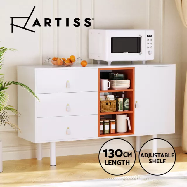 Artiss Buffet Sideboard Cupboard Cabinet Shelves Drawers Tabletop White Orange