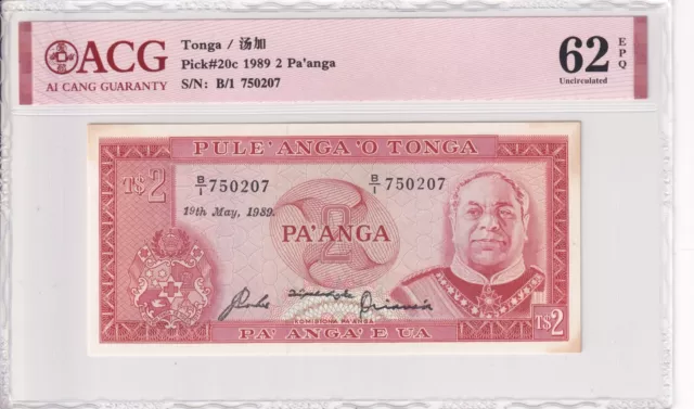 1989 Tonga 2 Pa'anga  Pick# 20c