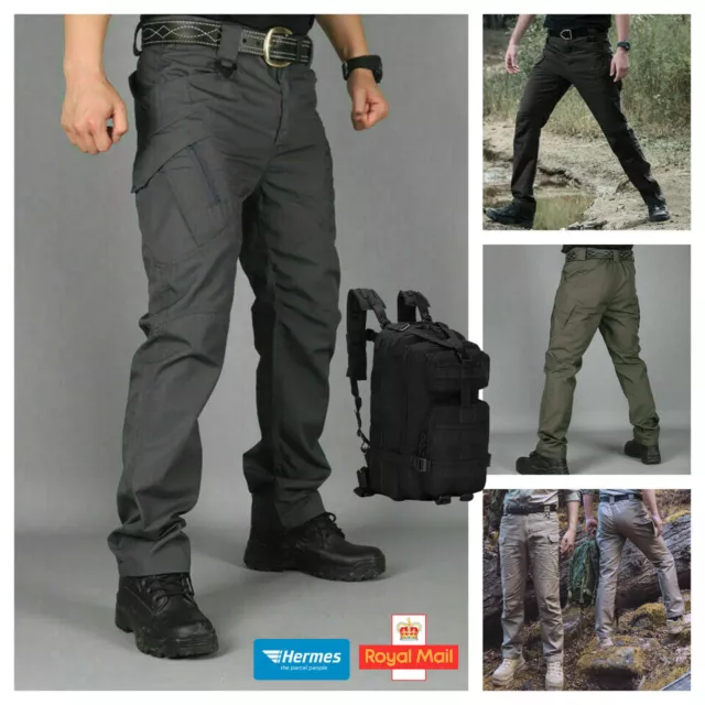 Mens Tactical Trousers Waterproof Hiking Outdoor Fishing Walking Combat