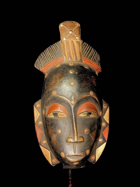 Maschera africana antica arte tribale viso vintage scultura in legno guro...