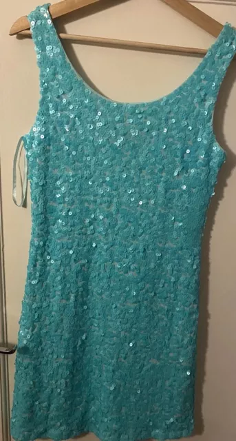 AFTERSHOCK Aqua Blue SEQUIN DRESS S UK 8-10 PARTY Cocktail Club Evening