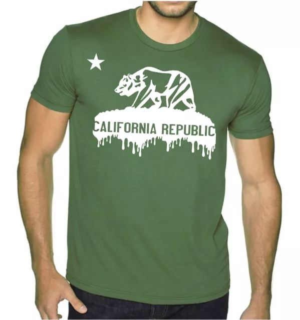 Men's Dripping California Republic Military Green T Shirt Cali Bear Graphic Tee