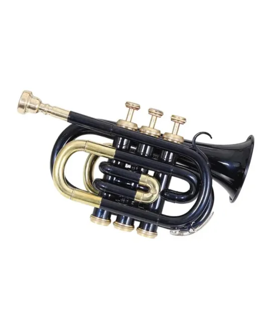 WEEKEND SALE New Brass Black Bb flat Pocket Trumpet Free Hard Case Mouthpiece