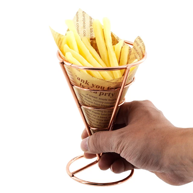 FRENCH FRIES APPETIZERS Stand Cone Basket Holder With Sauce Cup For