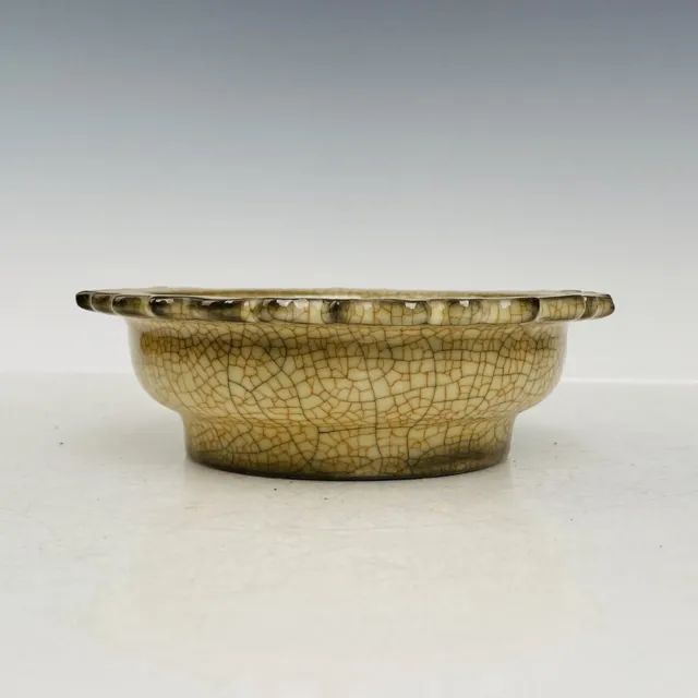 5" Old Song dynasty Porcelain ge kiln museum mark Folding edge lace Brush Washer