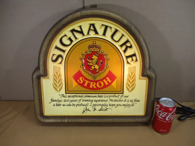 Vintage STROH Signature Beer Lighted Beer Bar Sign with Lion Crest   18" x 17.5"