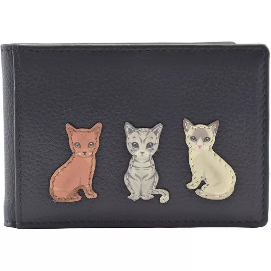 Mala Leather BF Sitting Cats ID / Card Holder - RFID - Navy - BNWT