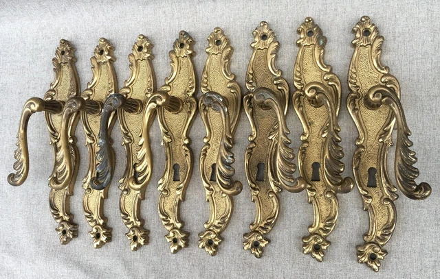 4 antique french door handles knobs sets Mid- 1900s bronze Louis XV style castle