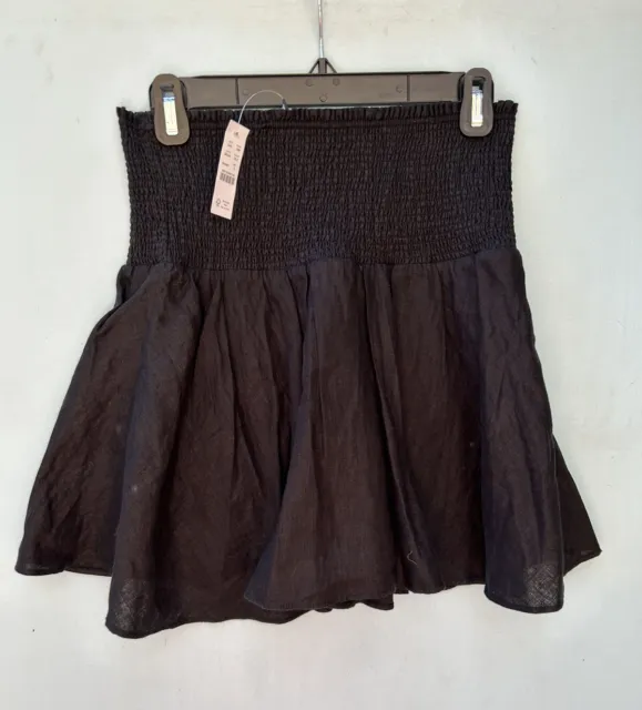 J Crew Smocked Waist Mini Skirt NWT Small Solid Black Linen NEW
