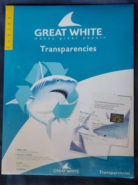 GREAT WHITE INKJET TRANSPARENCIES New 10 Sheets 8½x11
