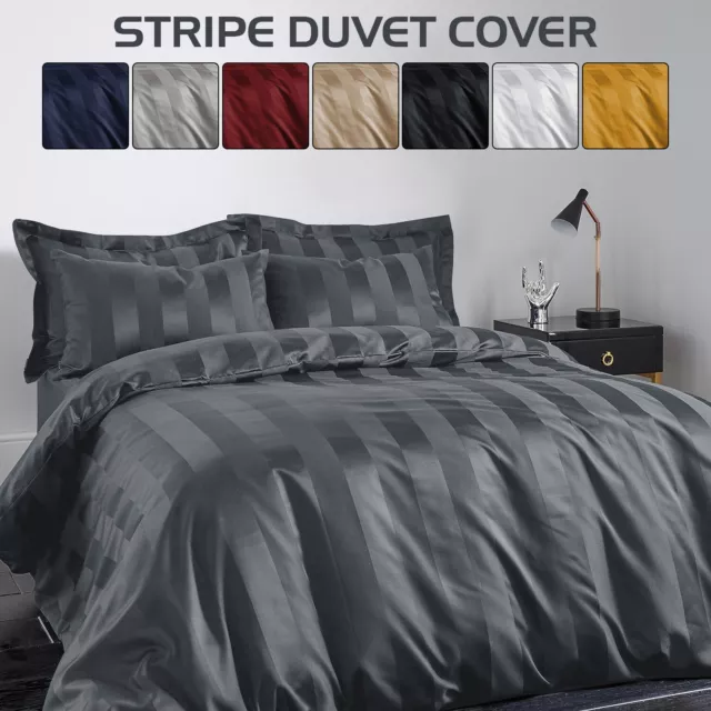 Reversible Duvet Cover Stripe Quilt Covers Bedding Set Single Double King Size