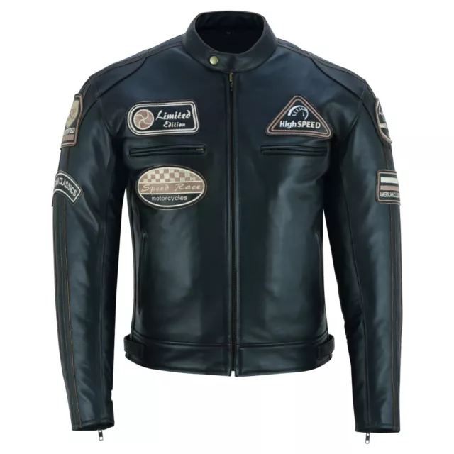 Herren Motorradjacke Motorrad Lederjacke Retro Biker Jacke Vintage