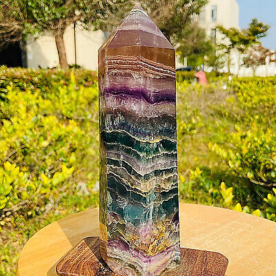 2.89LB Natural Fluorite Obelisk Quartz Crystal Healing Reiki Tower Point F11