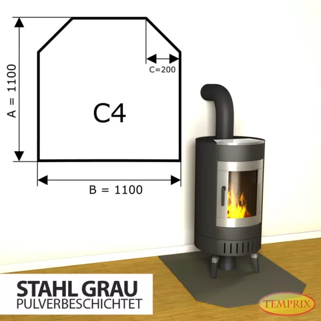 Kaminbodenplatte & Ofenblech Stahl grau Funkenschutzplatte für Kamin & Ofen C4