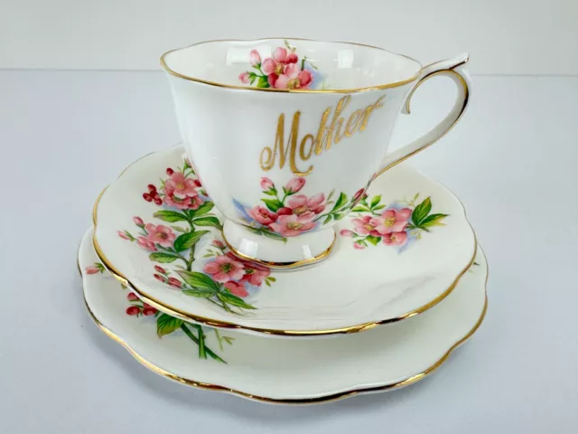 Vintage ROYAL ALBERT Mother - Pink Floral Design Tea Cup & Saucer Trio Set 3