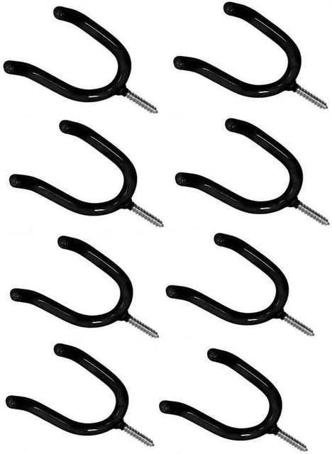8 Black Vinyl Coated Steel Wall Mount Screw-In Heavy Duty Tool Holders 4” Utilit