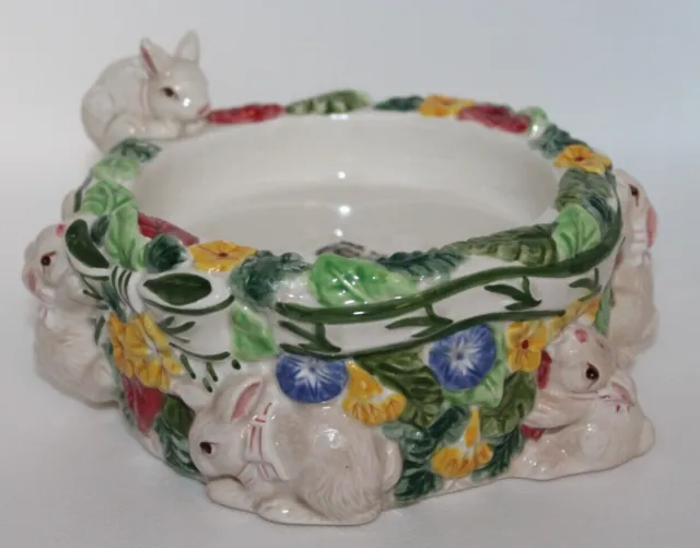 Fitz and Floyd Bunnies & Blooms Ceramic Candle Stand or Pillar Candle Holder