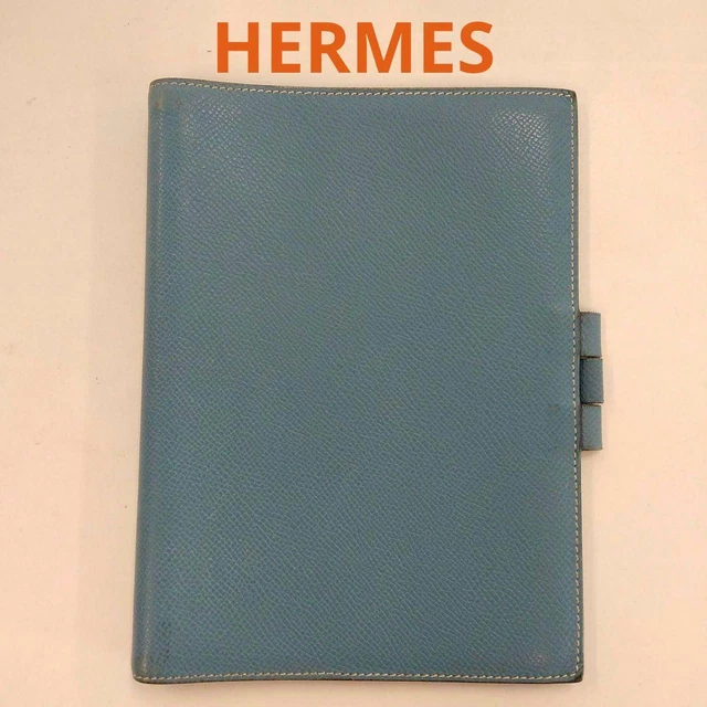 Hermes Globetrotter notebook cover L engraved blue 19cm x 15cm Used Japan