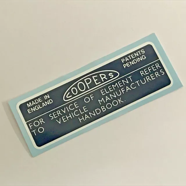 Austin Morris MK 1 / 2 Mini Cooper S Air Filter Box Sticker Great Quality