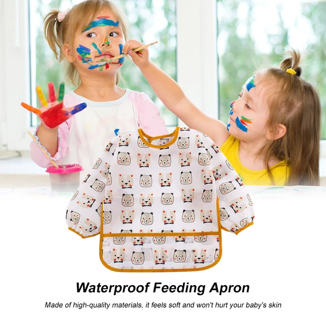 Baby Feeding Bibs Children Waterproof Long Sleeve Coverall (4-6Years Bear)