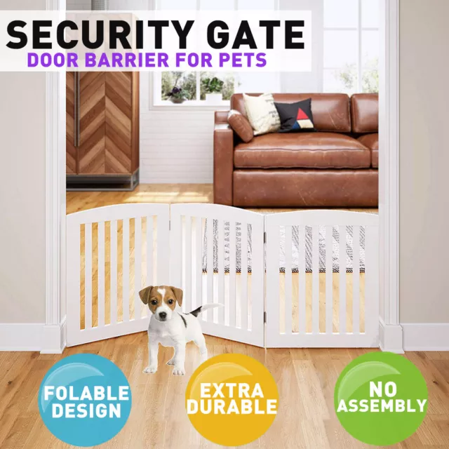 Freestanding Pet Dog Gate Wooden 3 Panel Barrier Security Gate Door Fence White