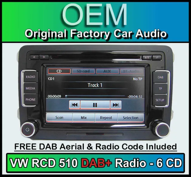 VW Jetta DAB+ car stereo, RCD 510 DAB+ radio 6 CD changer, touchscreen SD card