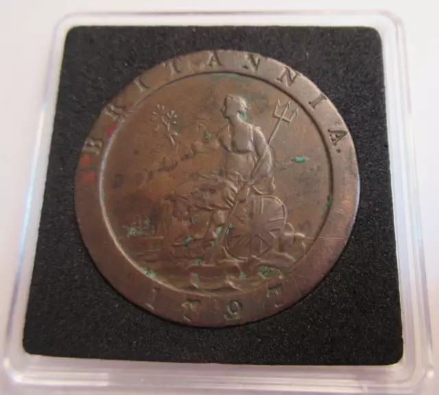 King George Iii Cartwheel Penny 1797 Vf-Ef With Protective Clear Capsule