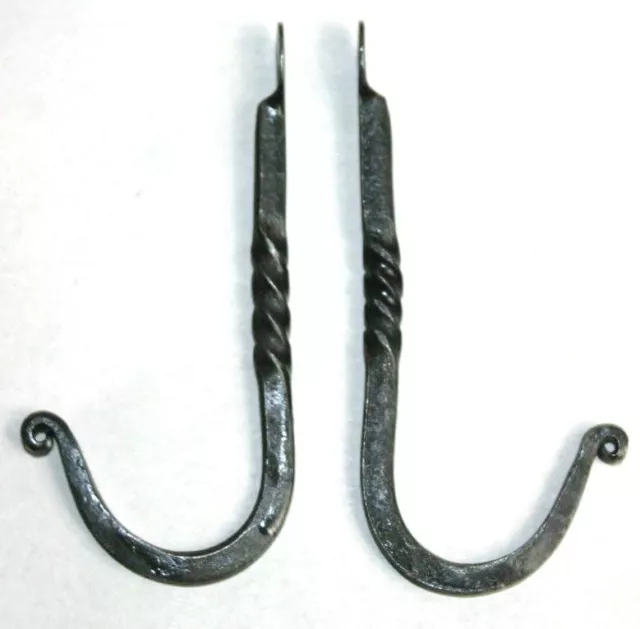 2 HAND FORGED 5" WROUGHT IRON BLACKSMITH HOOK Kitchen Rack Wall Key Hanger #1
